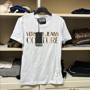 Versace Jeans Couture White and Gold Tee
